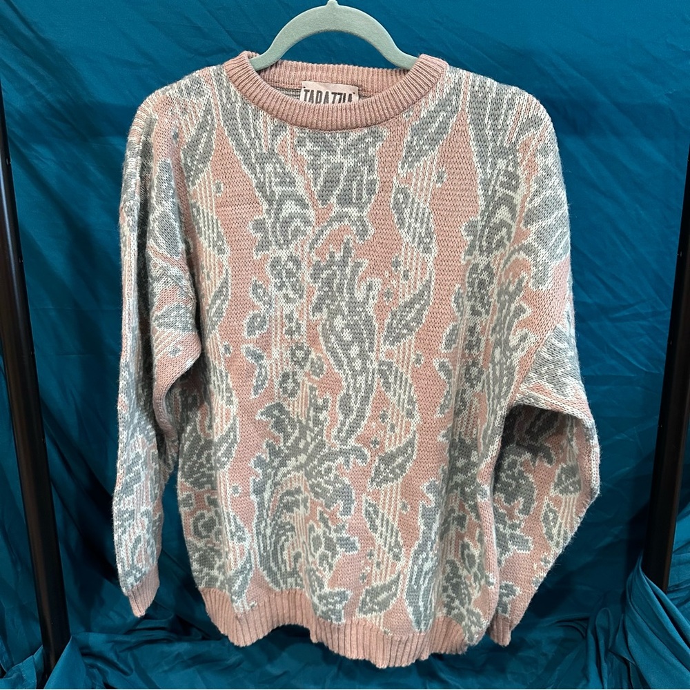 Taupe and Gray Crew Neck Vintage Sweater